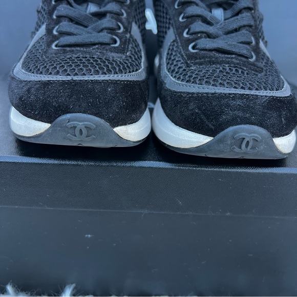 CHANEL Black & White Mesh Suede Calfskin Low-Cut Athletic Sneakers Shoes 38 - Picture 10 of 16